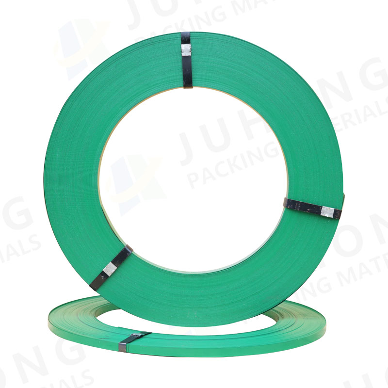 green painted steel strapping