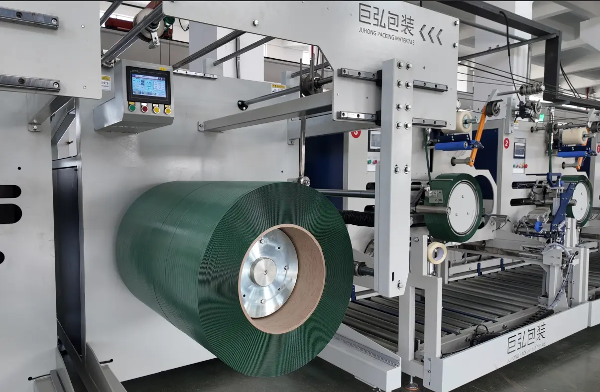 machine-grade-pet-strapping-jumbo-roll-production-line Jumbo roll of machine grade PET strapping on JUHONG's production line