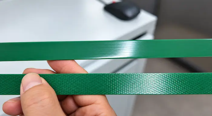 smooth-vs-embossed-pet-strapping mooth and embossed PET strapping surface comparison