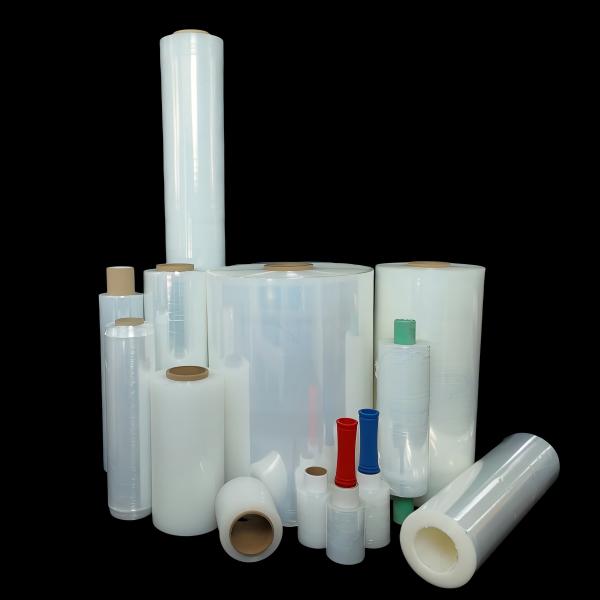 stretch-film-roll-types-for-pallet-wrapping Different stretch film roll types including hand film, machine film, mini stretch film, jumbo roll, coreless film and pre-stretched film