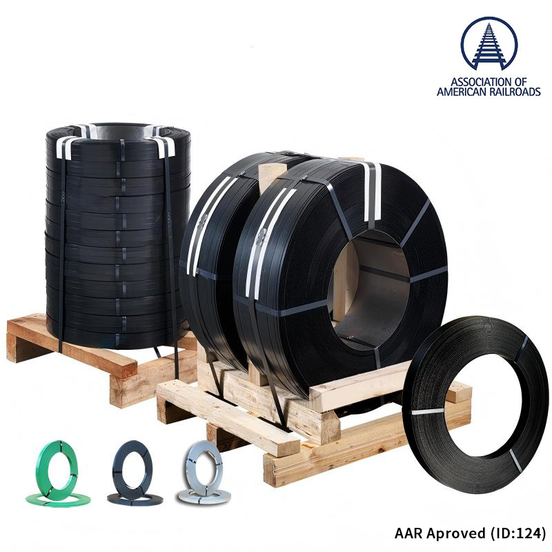 AAR Certified Steel Strapping Overview Ribbon, Oscillated, Jumbo & Surface Finishes uhong Packing Materials AAR-certified steel strapping in Ribbon, Oscillated, and Jumbo coils
