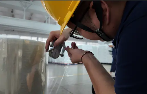 stretch-film-thickness-measurement Measuring stretch film thickness with a thickness gauge