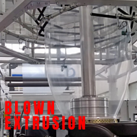 Blown Stretch Film Circular Die Extrusion Process A blown film extrusion line showing the vertical "bubble" inflated by air pressure from a circular die, illustrating the biaxial orientation process.