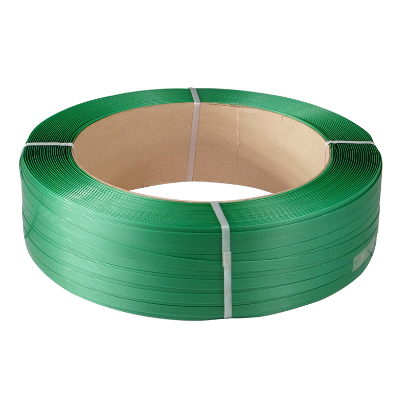 High-tensile Green PET Strapping securing dense cargo on a pallet for shipping