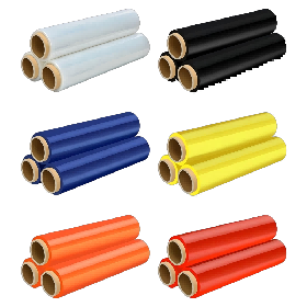 Colored Stretch Film Rolls (e.g., black, blue, red) for inventory coding and product identification