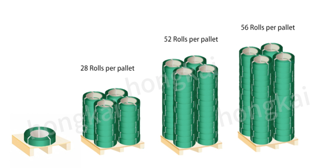 PET strap rolls pallet placement