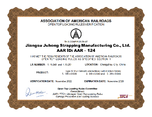 Jiangsu Juhong AAR OTLR Certificate_PET_strapping(1)