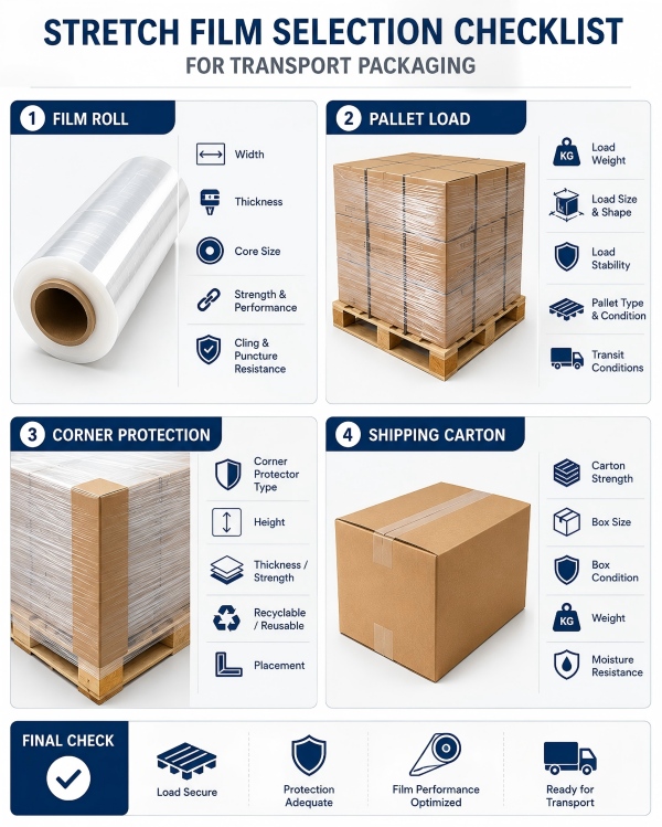 stretch film selection checklist for transport packaging