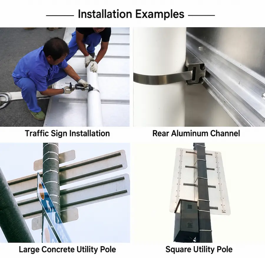 Stainless steel banding used for traffic sign and utility pole installation