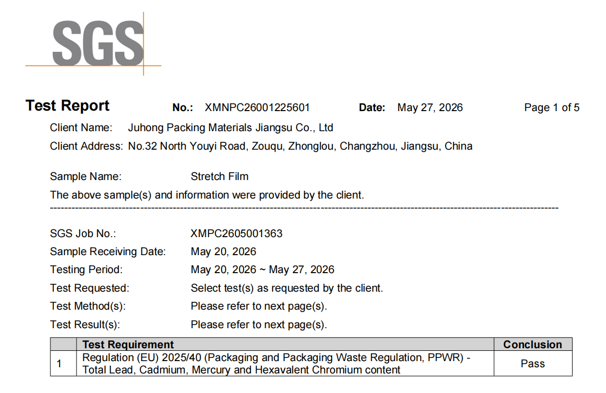 SGS PPWR test report support for industrial packaging materials