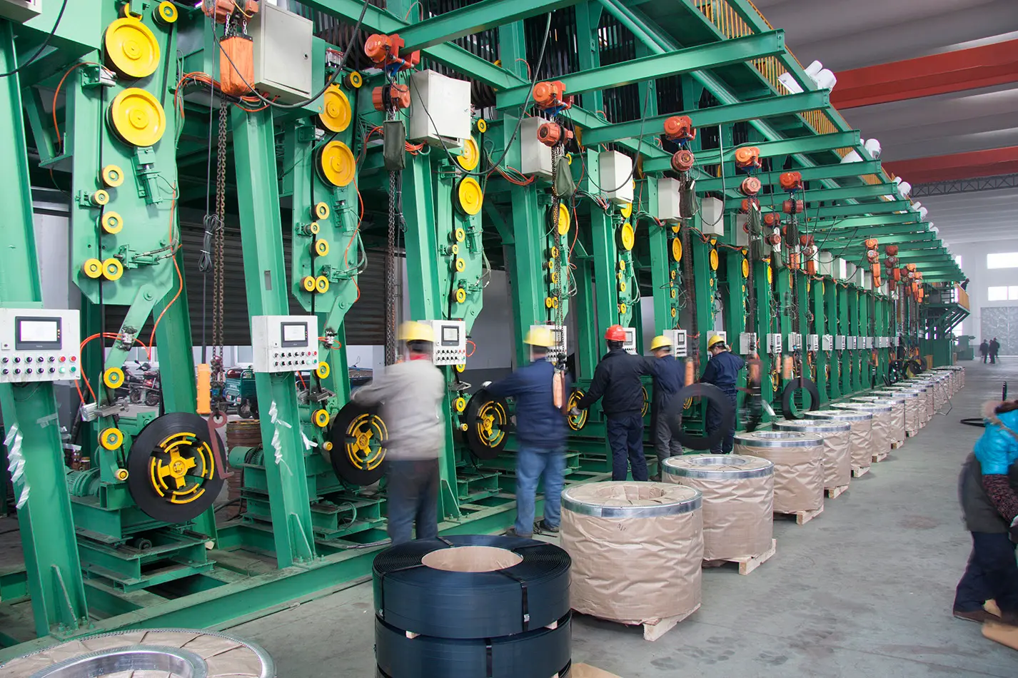 teel strapping production line at JUHONG's factory in Changzhou, China